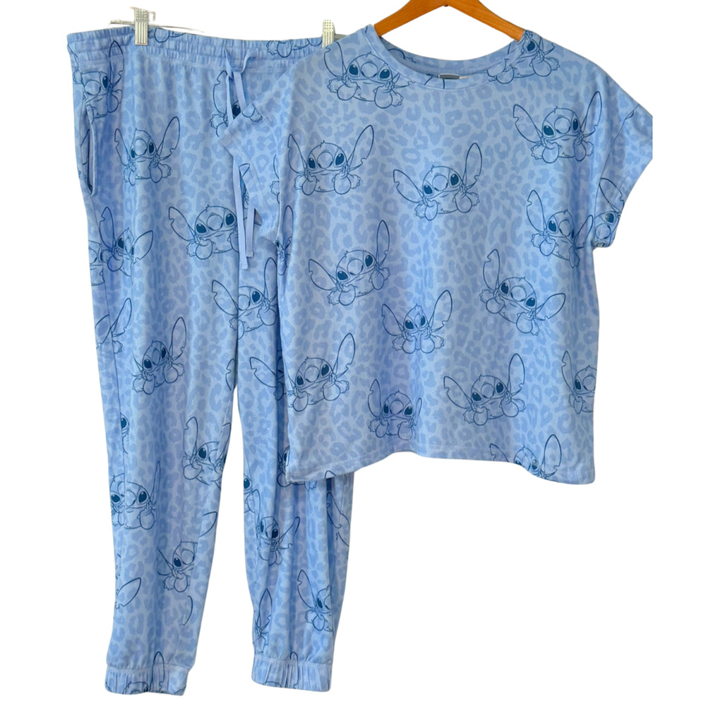 Disney Stitch Sz 2X 18W-20W 2 Pc PJ Set T-Shirt Top & Joggers Blue Sleepwear